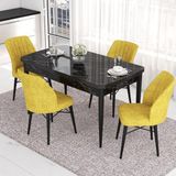 Canisa Concept Eva Serisi Mutfak Masa Takımı, Açılabilir 80X132 Mdf Siyah Mermer Desen Masa ve 4 Sandalye - 80 x 132 cm - Hardal