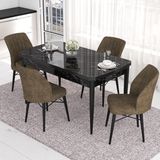 Canisa Concept Eva Serisi Mutfak Masa Takımı, Açılabilir 80X132 Mdf Siyah Mermer Desen Masa ve 4 Sandalye - 80 x 132 cm - Kahverengi