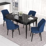 Canisa Concept Eva Serisi Mutfak Masa Takımı, Açılabilir 80X132 Mdf Siyah Mermer Desen Masa ve 4 Sandalye - 80 x 132 cm - Lacivert