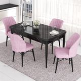 Canisa Concept Eva Serisi Mutfak Masa Takımı, Açılabilir 80X132 Mdf Siyah Mermer Desen Masa ve 4 Sandalye - 80 x 132 cm - Pembe