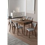 Canisa Concept Exve Serisi 80X132 Açılabilir Barok Ahşap Desen Masa Takımı Ve 6 Gri Sandalye