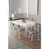 Canisa Concept Exve Serisi 80X132 Açılabilir Beyaz Masa Takımı Ve 6 Gri Sandalye