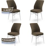 Canisa Concept Flex Serisi Üst Kalite Gürgen Beyaz Ahşap Ayak Kahverengi 4 Adet Mutfak Sandalyesi