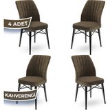 Canisa Concept Flex Serisi Üst Kalite Gürgen Siyah Ahşap Ayak Kahverengi 4 Adet Mutfak Sandalyesi