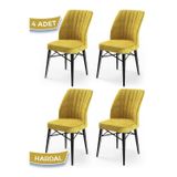 Canisa Concept Flex Serisi, Üst Kalite Yemek Odası Sandalyesi, 4 Adet Hardal Sandalye, Gürgen Siyah Ahşap Ayak