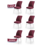 Canisa Concept Flex Serisi, Üst Kalite Yemek Odası Sandalyesi, 6 Adet Bordo Sandalye, Gürgen Beyaz Ahşap Ayaklı