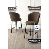 Canisa Concept Fora Serisi 2 Adet Kahve Sandalye Ada Mutfak Bar Sandalyesi Babyface Kumaş Siyah Metal Ayak