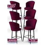 Canisa Concept Fora Serisi 6 Adet Mürdüm Sandalye Ada Mutfak Bar Sandalyesi, Babyface Kumaş Siyah Metal Ayak