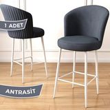 Canisa Concept Fora Serisi Mutfak Bar Sandalyesi Babyface Kumaş Beyaz Metal Ayak 1 Adet Sandalye - Antrasit - Ayaklar Beyaz