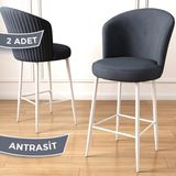 Canisa Concept Fora Serisi Mutfak Bar Sandalyesi Babyface Kumaş Beyaz Metal Ayak 2 Adet Sandalye - Antrasit - Ayaklar Beyaz