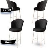 Canisa Concept Fora Serisi Mutfak Bar Sandalyesi Babyface Kumaş Beyaz Metal Ayak 4 Adet Sandalye - Siyah - Ayaklar Beyaz