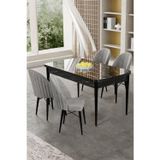 Canisa Concept Gale Serisi 80X132 Açılabilir Lak Panel Siyah Mermer Desen Mutfak Masa Takımı 4 Gri Sandalye