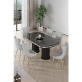 Canisa Concept Galya Serisi Lak Panel 90X168 Sabit Sonata Mutfak Masa Takımı 6 Gri Sandalye