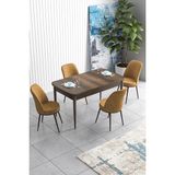 Canisa Concept Han Serisi 70 x 114 cm Açılabilir Mdf Mutfak Masa Takımı Barok Ahşap Desen Masa ve 4 Sandalye - Cappuccino