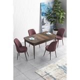 Canisa Concept Han Serisi 70 x 114 cm Açılabilir Mdf Mutfak Masa Takımı Barok Ahşap Desen Masa ve 4 Sandalye - Gülkurusu