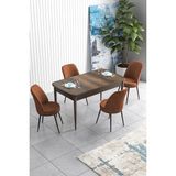 Canisa Concept Han Serisi 70 x 114 cm Açılabilir Mdf Mutfak Masa Takımı Barok Ahşap Desen Masa ve 4 Sandalye - Kiremit