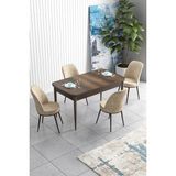 Canisa Concept Han Serisi 70 x 114 cm Açılabilir Mdf Mutfak Masa Takımı Barok Ahşap Desen Masa ve 4 Sandalye - Krem
