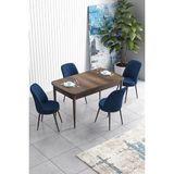 Canisa Concept Han Serisi 70 x 114 cm Açılabilir Mdf Mutfak Masa Takımı Barok Ahşap Desen Masa ve 4 Sandalye - Lacivert