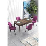 Canisa Concept Han Serisi 70 x 114 cm Açılabilir Mdf Mutfak Masa Takımı Barok Ahşap Desen Masa ve 4 Sandalye - Mor