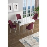 Canisa Concept Han Serisi 70 x 114 Cm, Açılabilir Mdf Mutfak Masa Takımı, Beyaz Masa ve 4 Sandalye - Bordo