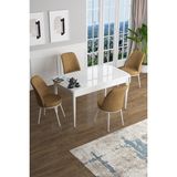 Canisa Concept Han Serisi 70 x 114 Cm, Açılabilir Mdf Mutfak Masa Takımı, Beyaz Masa ve 4 Sandalye - Cappuccino