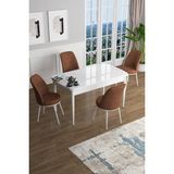 Canisa Concept Han Serisi 70 x 114 Cm, Açılabilir Mdf Mutfak Masa Takımı, Beyaz Masa ve 4 Sandalye - Kiremit