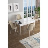 Canisa Concept Han Serisi 70 x 114 Cm, Açılabilir Mdf Mutfak Masa Takımı, Beyaz Masa ve 4 Sandalye - Krem