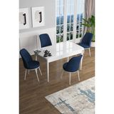 Canisa Concept Han Serisi 70 x 114 Cm, Açılabilir Mdf Mutfak Masa Takımı, Beyaz Masa ve 4 Sandalye - Lacivert