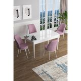 Canisa Concept Han Serisi 70 x 114 Cm, Açılabilir Mdf Mutfak Masa Takımı, Beyaz Masa ve 4 Sandalye - Pembe