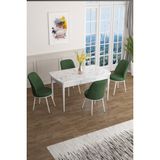 Canisa Concept Han Serisi 70 x 114 Cm, Açılabilir Mdf Mutfak Masa Takımı, Beyaz Mermer Desen Masa ve 4 Sandalye - Haki Yeşili
