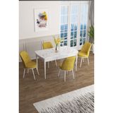 Canisa Concept Han Serisi 70 x 114 Cm, Açılabilir Mdf Mutfak Masa Takımı, Beyaz Mermer Desen Masa ve 4 Sandalye - Hardal