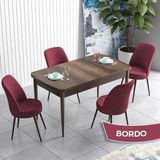 Canisa Concept Han Serisi 70X114 Açılabilir Mdf Barok Ahşap Desen Mutfak Masası Takımı 4 Sandalye - Bordo