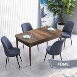Canisa Concept Han Serisi 70X114 Açılabilir Mdf Barok Ahşap Desen Mutfak Masası Takımı 4 Sandalye - Füme