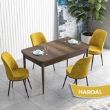 Canisa Concept Han Serisi 70X114 Açılabilir Mdf Barok Ahşap Desen Mutfak Masası Takımı 4 Sandalye - Hardal