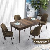 Canisa Concept Han Serisi 70X114 Açılabilir Mdf Barok Ahşap Desen Mutfak Masası Takımı 4 Sandalye - Kahverengi