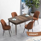 Canisa Concept Han Serisi 70X114 Açılabilir Mdf Barok Ahşap Desen Mutfak Masası Takımı 4 Sandalye - Kiremit