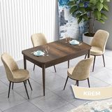 Canisa Concept Han Serisi 70X114 Açılabilir Mdf Barok Ahşap Desen Mutfak Masası Takımı 4 Sandalye - Krem