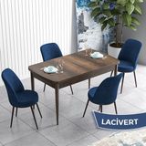 Canisa Concept Han Serisi 70X114 Açılabilir Mdf Barok Ahşap Desen Mutfak Masası Takımı 4 Sandalye - Lacivert