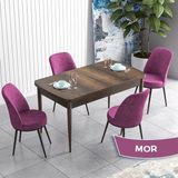 Canisa Concept Han Serisi 70X114 Açılabilir Mdf Barok Ahşap Desen Mutfak Masası Takımı 4 Sandalye - Mor