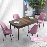 Canisa Concept Han Serisi 70X114 Açılabilir Mdf Barok Ahşap Desen Mutfak Masası Takımı 4 Sandalye - Pembe