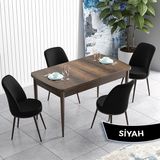 Canisa Concept Han Serisi 70X114 Açılabilir Mdf Barok Ahşap Desen Mutfak Masası Takımı 4 Sandalye - Siyah