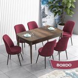 Canisa Concept Han Serisi 70X114 Açılabilir Mdf Barok Ahşap Desen Mutfak Masası Takımı 6 Sandalye - Bordo