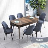 Canisa Concept Han Serisi 70X114 Açılabilir Mdf Barok Ahşap Desen Mutfak Masası Takımı 6 Sandalye - Füme