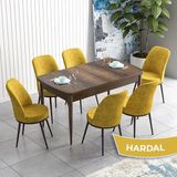 Canisa Concept Han Serisi 70X114 Açılabilir Mdf Barok Ahşap Desen Mutfak Masası Takımı 6 Sandalye - Hardal