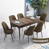 Canisa Concept Han Serisi 70X114 Açılabilir Mdf Barok Ahşap Desen Mutfak Masası Takımı 6 Sandalye - Kahverengi