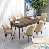 Canisa Concept Han Serisi 70X114 Açılabilir Mdf Barok Ahşap Desen Mutfak Masası Takımı 6 Sandalye - Krem