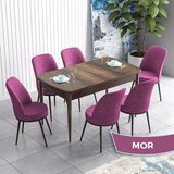 Canisa Concept Han Serisi 70X114 Açılabilir Mdf Barok Ahşap Desen Mutfak Masası Takımı 6 Sandalye - Mor