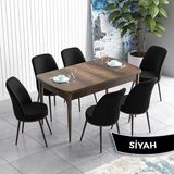 Canisa Concept Han Serisi 70X114 Açılabilir Mdf Barok Ahşap Desen Mutfak Masası Takımı 6 Sandalye - Siyah