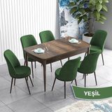 Canisa Concept Han Serisi 70X114 Açılabilir Mdf Barok Ahşap Desen Mutfak Masası Takımı 6 Sandalye - Yeşil