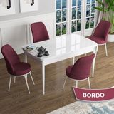 Canisa Concept Han Serisi 70X114 Açılabilir Mdf Beyaz Ahşap Desen Mutfak Masası Takımı 4 Sandalye - Bordo